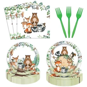 96 Pcs Woodland Party Supplies Forest Wild Creatures Baby Shower Birthday Par... - Picture 1 of 4