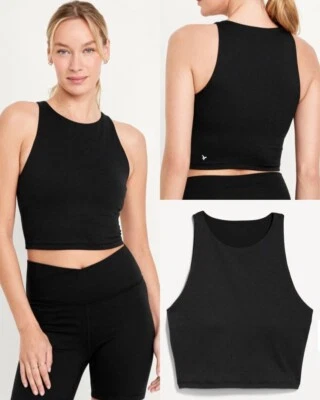 Old Navy Women's CloudComfy High-Neck Longline Sports Bra Tank Black Size Small - Image 1 of 4