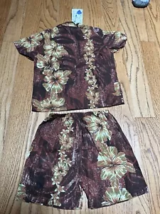 NWT Brown Hawaiian Print Shirt And Short Set Size 5 Youth Aloha Fashion - Picture 1 of 2