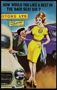 How Would You Like a Belt in the Back Seat Sir Grip Me Safety Belts Postcard - Picture 1 of 2