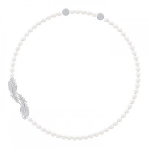 Swarovski 5493403 Nice Pearl Necklace Rhodium-Plated Feather Motif – New! No Box - Picture 1 of 1