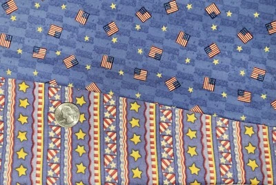 Patriotic Stars Stripes Red Blue Debbie Mumm JoAnn Cotton Quilt Fabric REMNANTS - Image 1 of 4