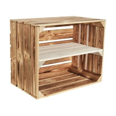 Geflammte Obstkiste 50x40x30cm Hell Geflammt Weiß Holzkiste Schuhregal Wandregal - Bild 1 von 4