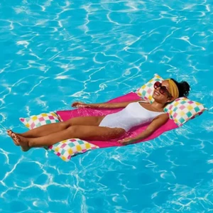 Member's Mark Mesh Hammock Pool Float, Colorful Checkered Design, Pink and White - Picture 1 of 4
