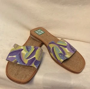 NEW MANUEL CANOVAS PURPLE BLUE GREEN PALM LEAF PRINT Sandals Slides Shoes, 39, 9 - Picture 1 of 8