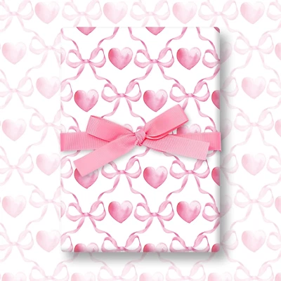 6 Sheets Valentine'S Day Wrapping Paper - Not Roll - Watercolor Pink Bow Heart G - Image 1 of 4