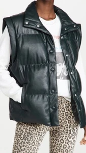 BlankNYC Puffer Vest Womens Size Small Easy Street Green Button Snap Sleeveless - Picture 1 of 11