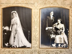Antique Photo Album with Cabinet Cards & CDV Photographs Wedding, Women & Men - Picture 1 of 18