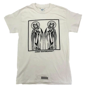 Camicia vintage Cristo skateboard uomo M bianca madre Maria cattolica Y2k anni 90 street nuova - Foto 1 di 2