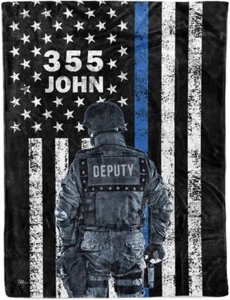 Personalizado Personalizado Nombre Número Insignia Adjunto Sheriff Bandera Americana Manta Regalo - Imagen 1 de 2
