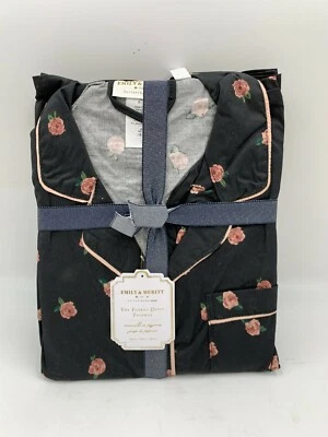 Pottery Barn Teen Emily & Meritt Ditsy Floral Sateen Pajamas Small Black #6505A - Image 1 of 4