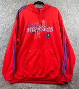Detroit Pistons Hoodie Large Mens Red Adidas Sweatshirt Logo Spell out kangaru - Picture 1 of 8
