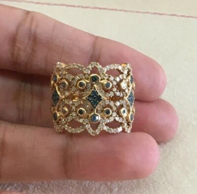 Sterling Silver Natural White Blue Round Diamond Lace Wide Cocktail Ring 1.54 ct - Image 1 of 4