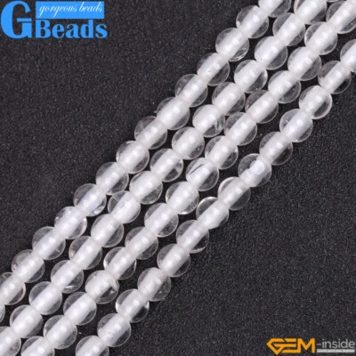 Gran agujero natural blanco transparente cuarzo piedra redonda cuentas sueltas fabricación de joyas 15" Foto 1 de 4