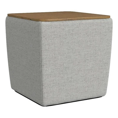 HomePop 19" Transitional Fabric Storage Ottoman with Wood Top in Gray - Image 1 of 4