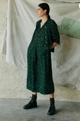 Toast Dotty Print Dress- Bottle Green- UK 8 - image 1 of 4