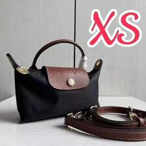 Longchamp SCHWARZ/BRAUN Le Pliage Original Henkeltasche mit Riemen Outlet NEU - Bild 1 von 7