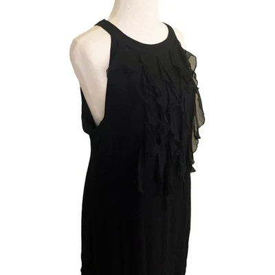 Vestido sin mangas ECI halter con volantes negro 100 % seda espalda abierta sin mangas 12 nuevo con etiquetas Foto 1 de 4