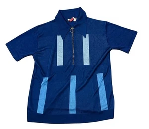 Vintage 60s Zip Front Acetate Shirt Dagger Collar Blue Men’s S MOD Continental - Picture 1 of 10