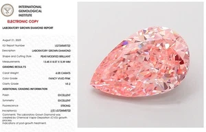 4.05 Pear Lab Grown Diamond For Engagement Ring IGI Fancy Vivid Pink VS2 - Picture 1 of 9