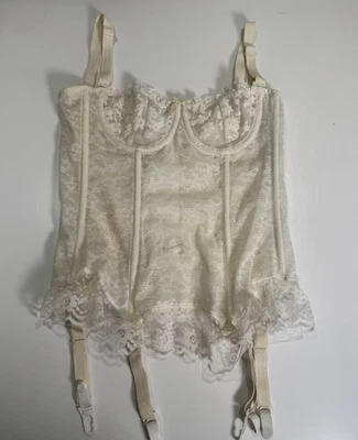 Autumn Leaf Corset Top Size 32B Ivory Floral Lace Underwired Suspenders Bustier - Image 1 of 4