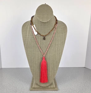 Zacasha Halskette Rosa Seide Quaste Facettiert Swarovski Kristall Perlen 36 Zoll Signiert - Bild 1 von 12