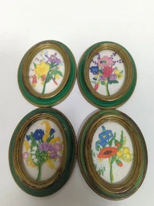 Vintage Crewel Embroidered Floral Frames Italy Oval Wood Frame Set Of 4 - Picture 1 of 10