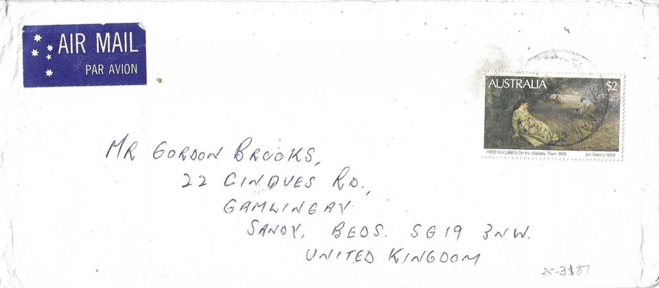 Australia - Air Mail Cover - to Sandy, Beds - 30.11.20101 (25-3187) - Image 1 of 1