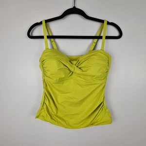 Lands End Tankini Swim Top Ruched Twist Front Bright Lime Green 6 Underwire - Picture 1 of 9