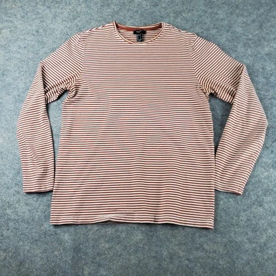 Forever 21 男式衬衫男式小号棕色白色条纹圆领长袖弹力 — 第 1/4 张图片