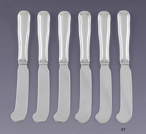 6 cuchillos de mantequilla daneses antiguos de plata esterlina Georg Jensen esparcidores de queso - Imagen 1 de 4