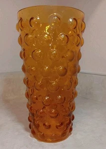 MCM Unique Amber Textured Hobnail Glass Vase- 8.5” X 4.5” - Picture 1 of 6