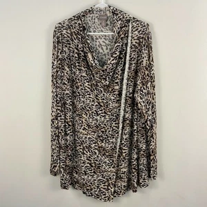 Chicos Womens Large Cardigan Sweater Top Wrap Button Animal Print L/S Brown Y13 - Picture 1 of 7