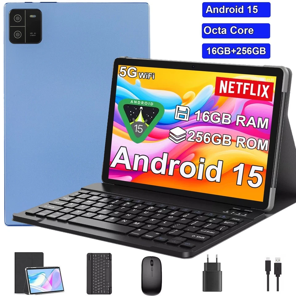 Tab 2025 Android 15 Tablet PC 16GB RAM 256GB ROM 8-Core 2SIM LTE 5G WiFi 10 Zoll - Bild 1 von 4