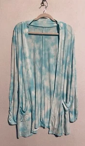 Torrid Top Damen 2X blau Batik geraffte Ärmel super weich Strick Cardigan Boho - Bild 1 von 8
