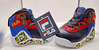 Fila 篮球鞋男孩尺寸 4 MB 红色黑色阿兹特克标志拼出系带 — 第 1/4 张图片