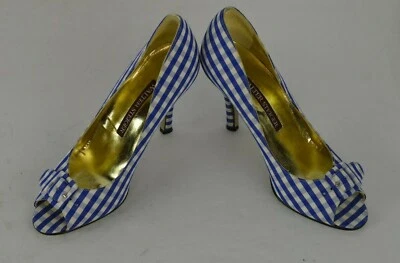 Walter Steiger Checkered Peep Toe Stiletto Pumps Size 36.5 Buckle 6.5 US Slip On - Image 1 of 4