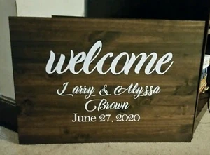 Wooden wedding Sign, Welcome with names and date, size 12x16 NEW - Picture 1 of 1