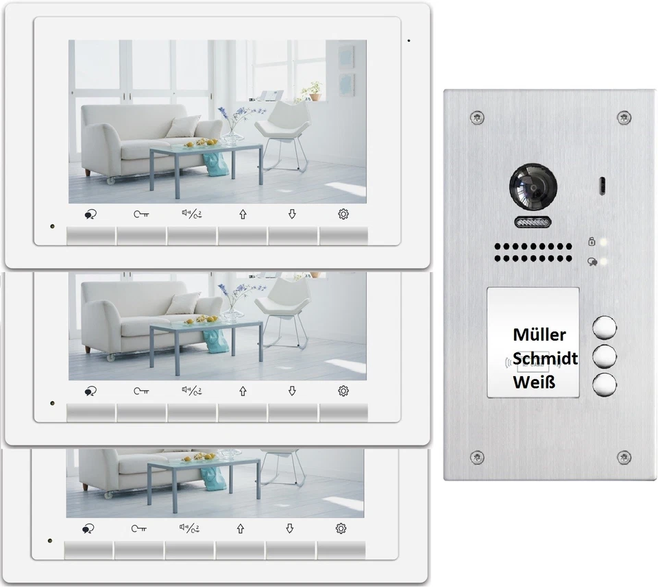 Video Türsprechanlage 3 Familienhaus Videosprechanlage Unterputz Edelstahl - Bild 1 von 4