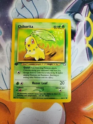 NM (1st edition) Pokemon CHIKORITA Card NEO GENESIS Set 54/111 First Ed COMMON - Image 1 of 2
