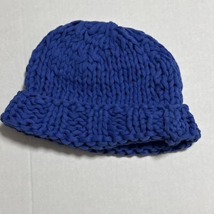 Baumwolle Häkel Beanie Mütze Handarbeit Strick Cutout royalblau Cap One Size - Bild 1 von 4