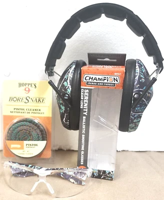 SHOOTERS PACK!!!  HOPPE' S .40-41 CHAMPION GLASSES & EAR MUFFS & BORE SNAKE ** - Image 1 of 4