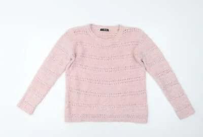 Quiz Womens Pink Crew Neck Striped Polyester Blend Jumper Size M - Image 1 of 4