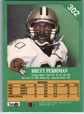 1991 Fleer Football - #302 Brett Perriman - Image 1 of 2