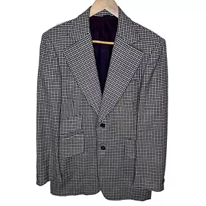 Holt Renfrew suit jacket mens medium black white houndstooth wool vintage blazer - Picture 1 of 9