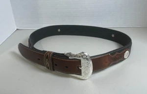 Nocona Mens Black Brown Western Belt Silver Concho Size 32 - Picture 1 of 6