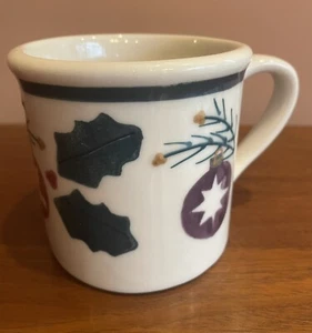 VTG Hartstone Pottery Mug Cup Christmas Holiday Ornaments Holly 1980's USA - Picture 1 of 7