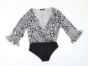 Boohoo Womens Black AnimalPolyester Blend Bodysuit One-Piece Size 10 fla - Picture 1 of 12