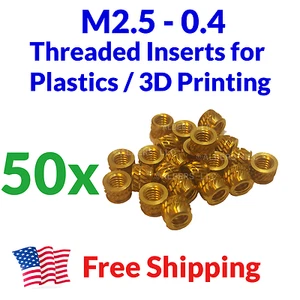 Qty 50 M2.5 2.5mm M2.5-0.4 Brass Threaded Heat Set Screw Inserts for 3D Printing - Picture 1 of 5