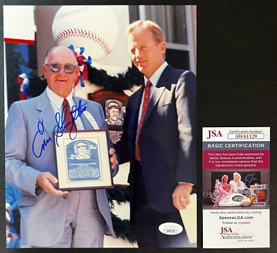 Enos Slaughter Signed Color Photo 8x10 JSA AUTO MLB Cardinals/Yankees HOF '85! - Image 1 of 4